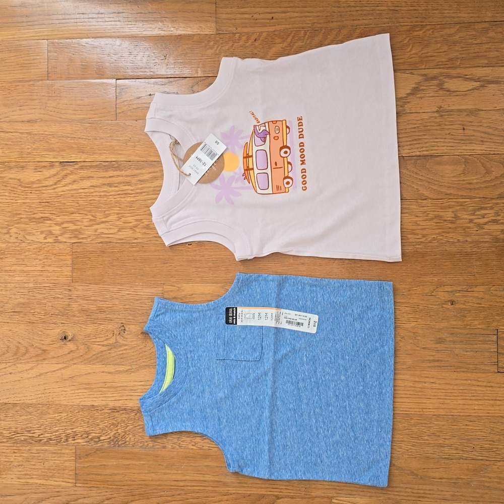 OKIE DOKIE AND DIP BRANDS BABY BOYS TANK TOP BUNDLE SIZE 12 MONTHS.